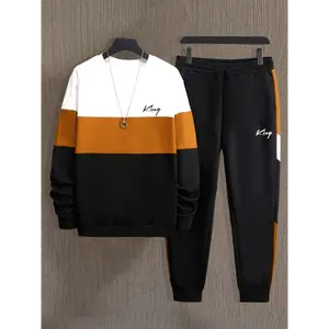 KING Color Block Sweatsuit - Crew Neck Hoodie & Print Joggers |     Polyester Knit Track Set |     Spring/Fall Athletic Wear