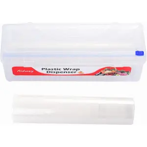 Plastic Wrap Dispenser with Cutter - Cling Wrap Dispenser with Slide Cutter for Food Film, Tin Foil, Aluminum Foil, Baking Paper (Plastic Wrap Dispenser + 12'' x 492' BPA Free Film)