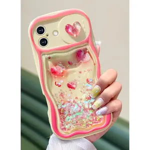 for iPhone 16 Case 6.1 Inch - Women Girls Cute Hearts with Sliding Camera Cover Glitter Fashion Bling Girly Sparkle Design Flowing Liquid Quicksand Cover for iPhone 16 Phone Case