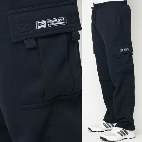 DREAM USA Men's Heavyweight Cargo Sweatpants 6 Pockets Casual Fleece Pants Hip Hop Sweatpants Casual Black Charcoal White Red Royal Gray Navy