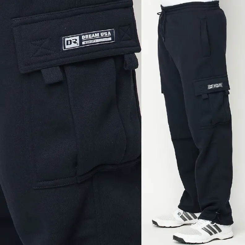 DREAM USA Men's Heavyweight Cargo Sweatpants 6 Pockets Casual Fleece Pants Hip Hop Sweatpants Casual Black Charcoal White Red Royal Gray Navy
