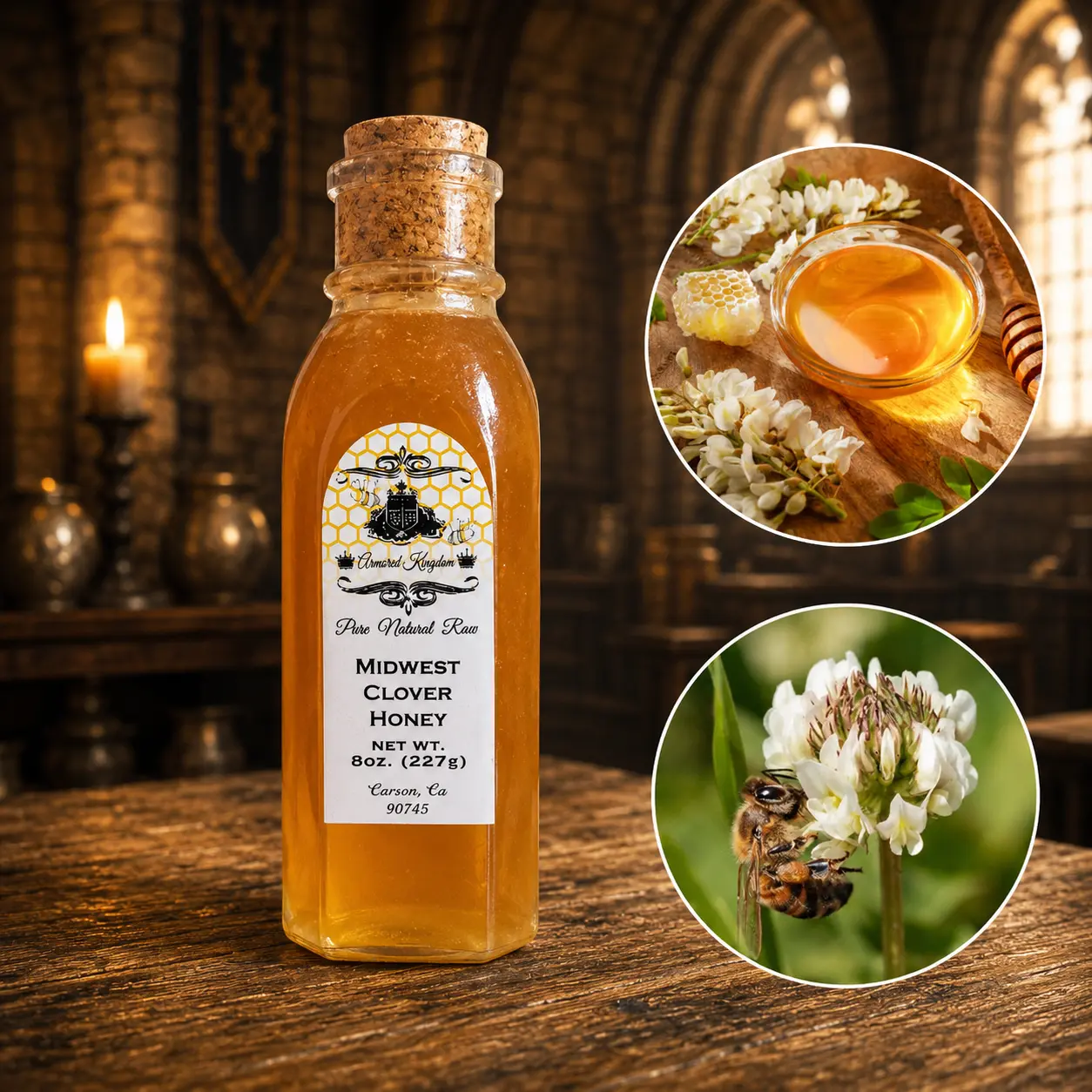 The Armored Kingdom Midwest Clover Raw Pure Honey Single Jar - Premium, Sweet, Natural, Healthy Vegetarian Ambient Room Temp Pantry Staple & Cooking Essential with Rich Flavor for Biscuits