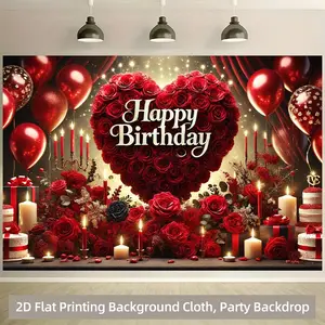 1pc Heart Backdrop Red Roses Design Durable Fabric Easy Hang No Electricity for Photography Live Streaming Wedding Party Indoor Outdoor