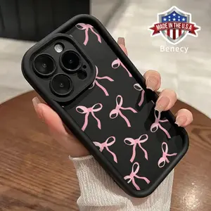 Pink Bowknot Pattern Lotus Design iPhone Case for iphone 17 16 15 14 Pro Max 13 12 11 XR XS Plus E Shockproof Drop Protection Rugged Durable Silicone Cover