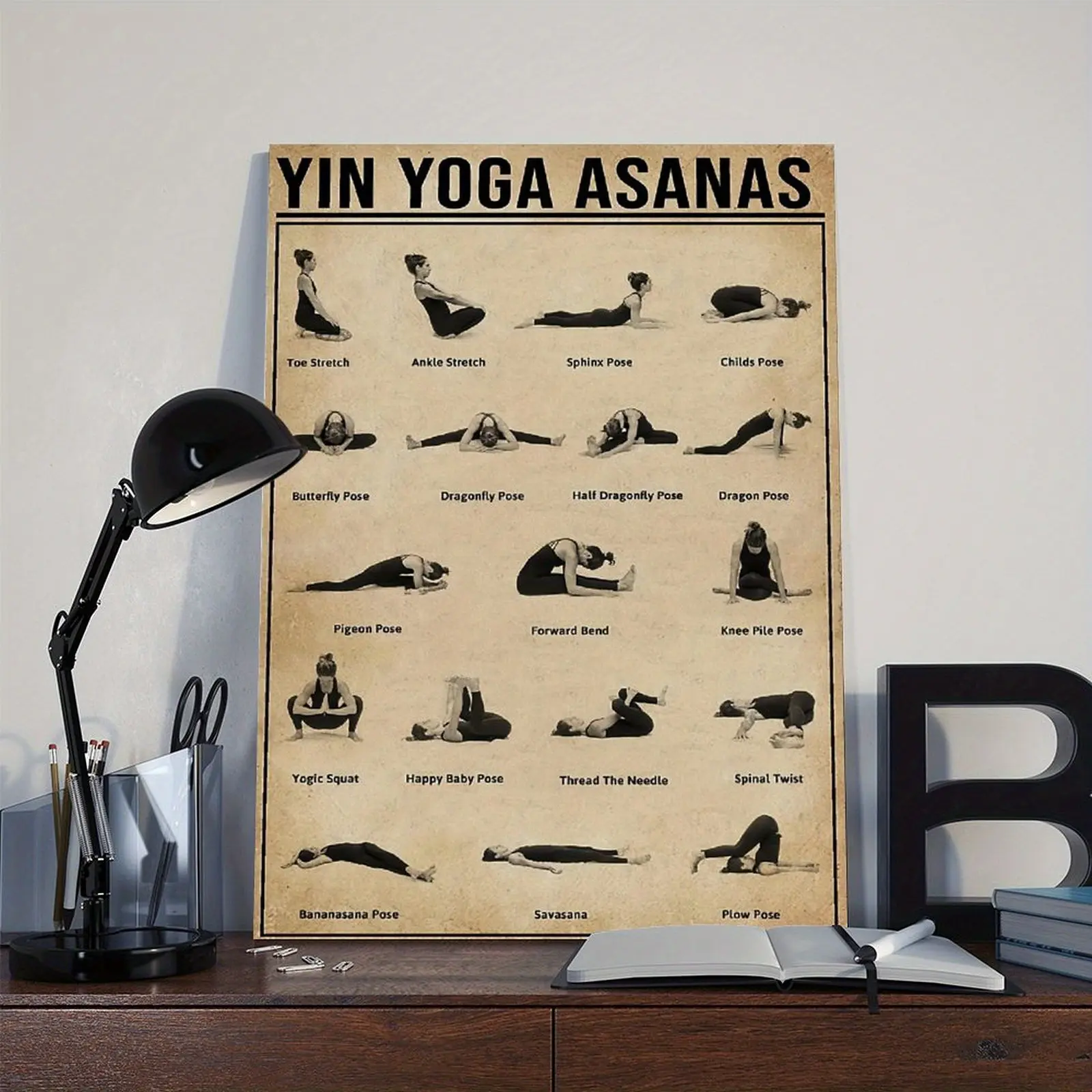Decorative Room Yin Yoga Posture Retro, Yoga Poster, Yoga Knowledge Poster, Yoga Pose Poster, Yoga Enthusiast Gift Wall Art Home Decoration Bedroom and Home Office Modern Poster Canvas Wall Art for Room Decoration One Piece Decorative Aesthetic Wall Art R