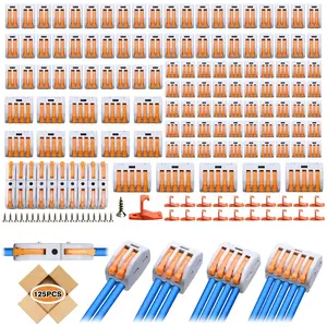 Lever Wire Connectors,HTCELLE 125-Piece Electrical Connectors Splice Kit Assortmentor Quick Connects, 2 3 5 Port Push in Compact Splicing Butt Terminals for Wiring 28-14 AWG