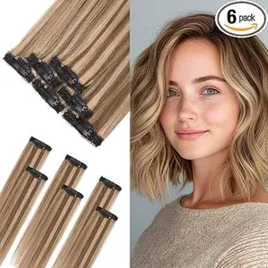 6pcs 6 Clips in Short Hair Extensions Human Hair Mini Clip ins Hair Extension Clip on Hair Pieces for Add Volume Highlights Straight Remy Hairpiece