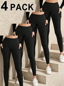 Women's Solid High Waist Leggings, Casual Comfy Breathable Skinny Pants for Yoga Gym Workout Running, Ladies Bottoms for All Seasons