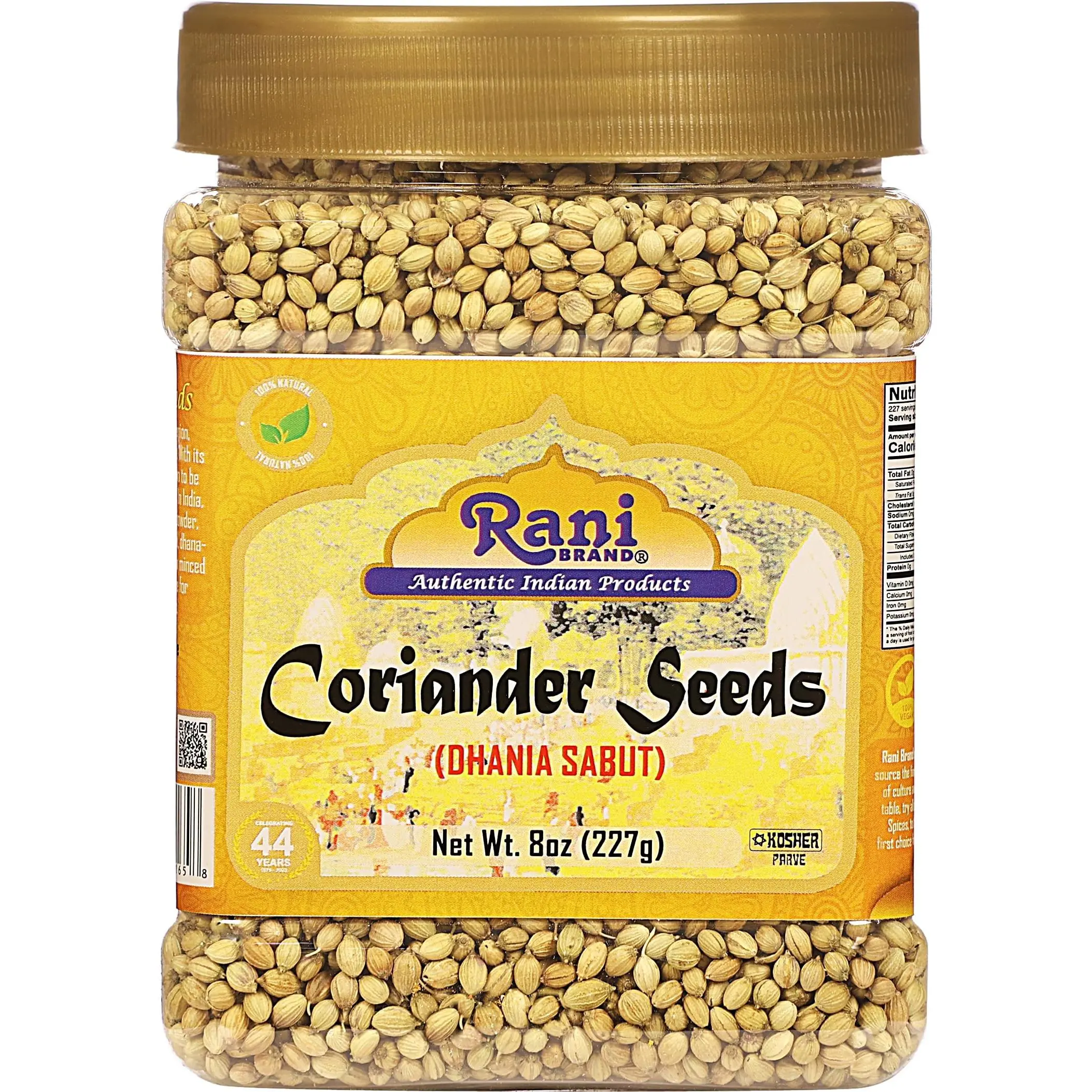 Rani Coriander (Dhania) Seeds Whole, Indian Spice 8oz (227g) ~ All Natural ~ Gluten Friendly | NON-GMO | Vegan | Kosher | Indian Origin