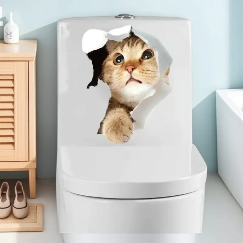 3D Cartoon Cat Wall Stickers, Self-Adhesive Removable Waterproof Decorative Decals, Moisture-Proof Kitchen Bathroom Decor, Eco-Friendly Peel & Stick Design for Multi-Surface