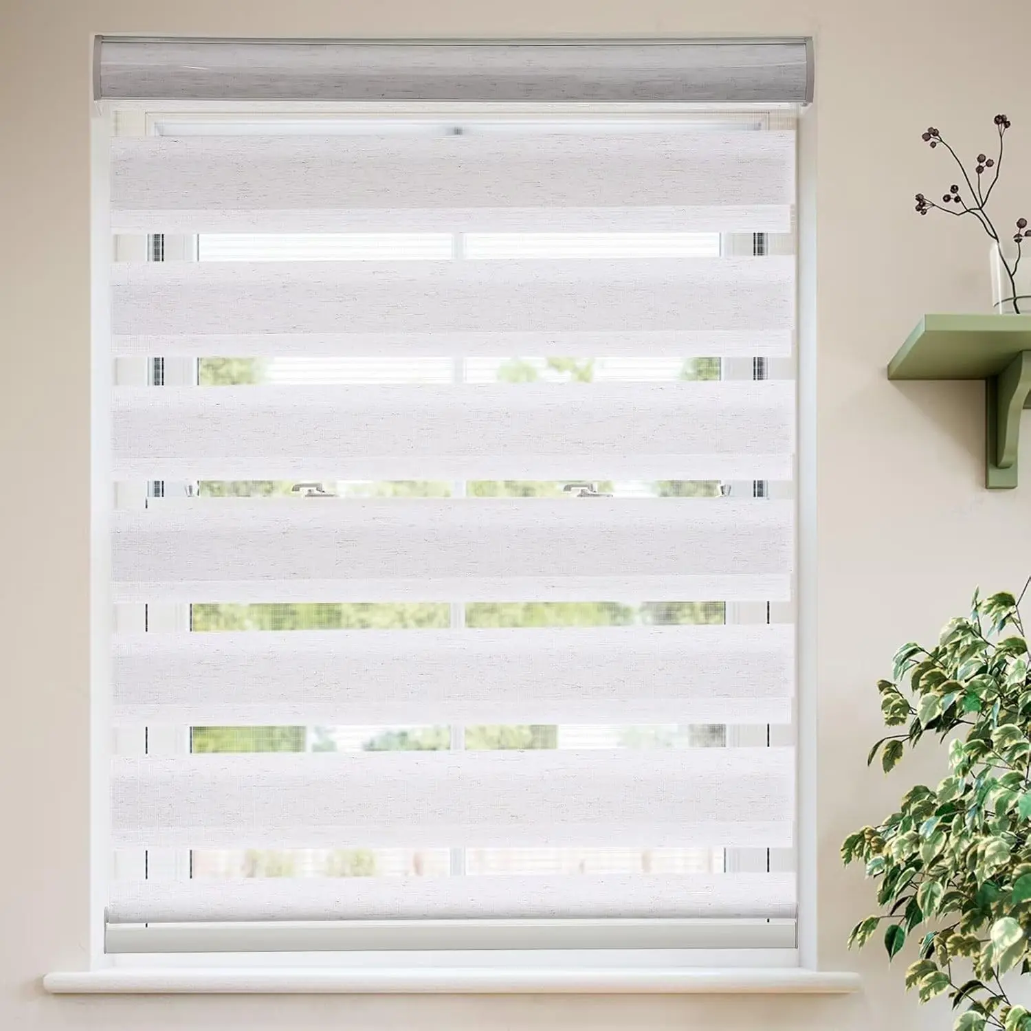 Roller Shades Zebra Blinds for Windows Cordless Day and Night Light Filtering Blind Dual Layer Roller Blinds 29" x 72" Linen Style