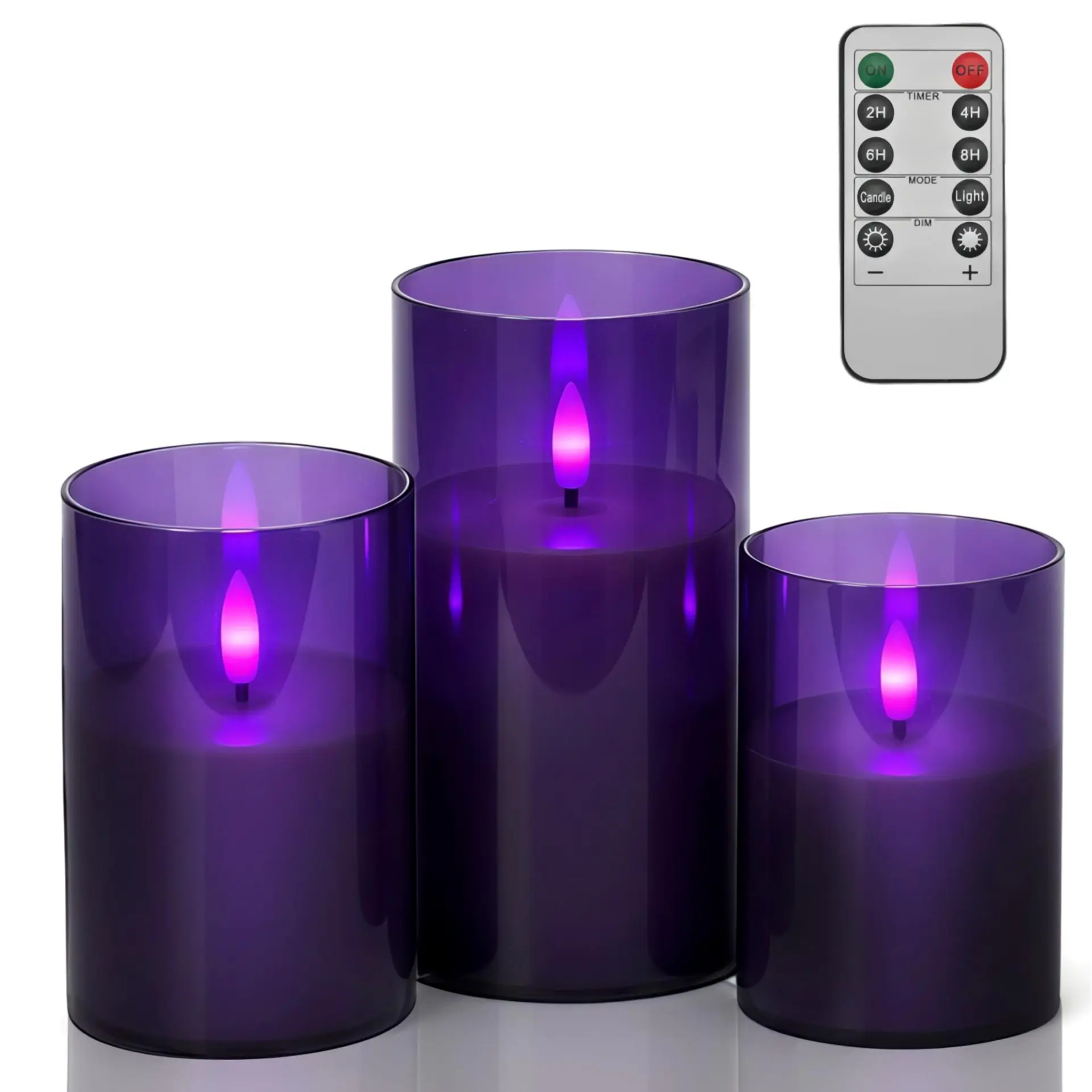 3pcs Flameless Black Candles With Remote Control & Timer, Battery-Powered Flickering LED Candles With Purple Lighting, Suitable For Wedding, Party, Home & Holiday Decor