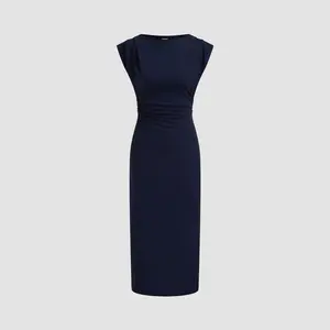 Cider [2 colors, size 0-10] Boat Neck Solid Ruched Maxi Dress SwimWeek