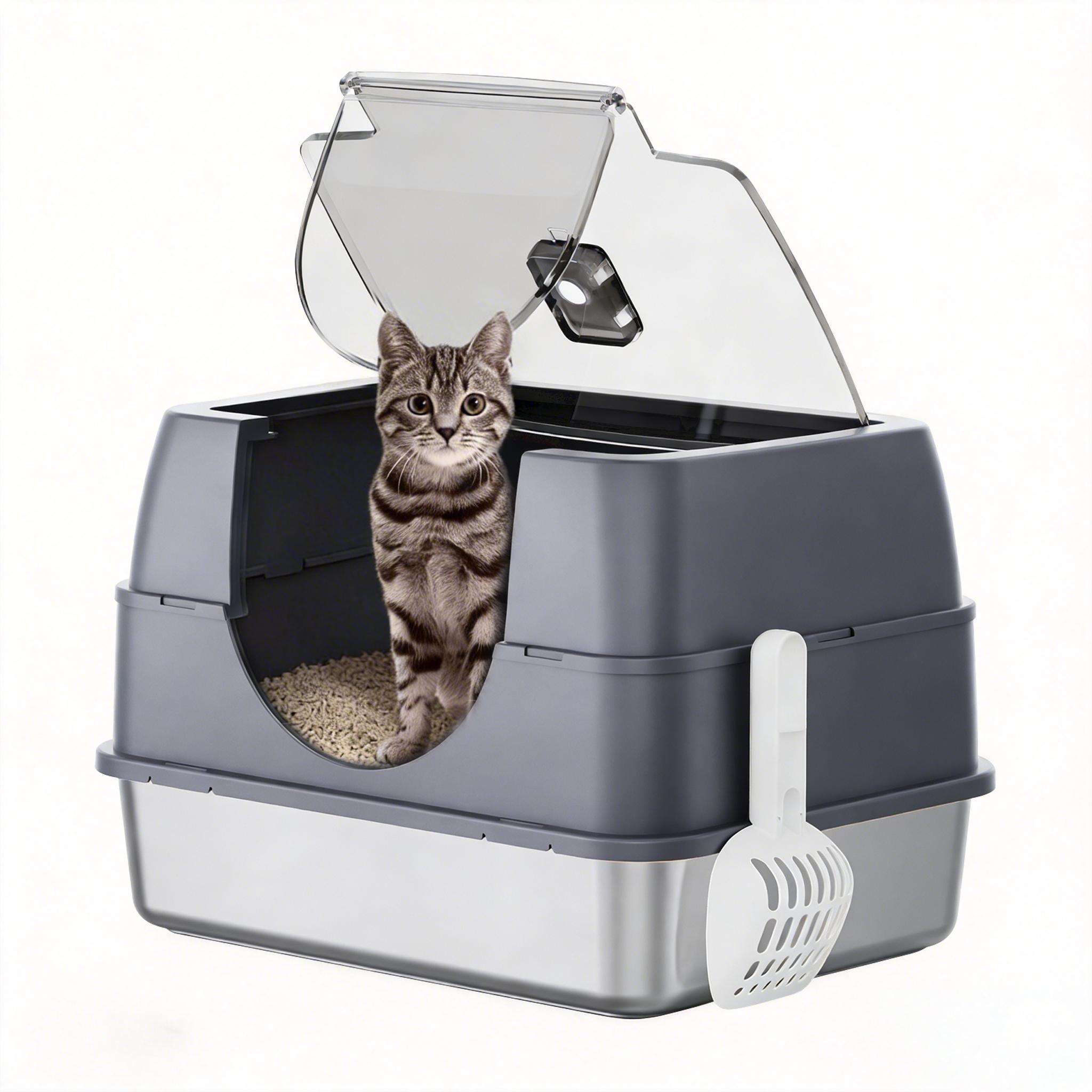 Stainless Steel Cat Litter Box with Lid, XL Large Enclosed High Sided Litter Box with Removable Lid, Carbon Filters -Odor Free, Easy Cleaning, Anti-Urine Leakage for Big Cats