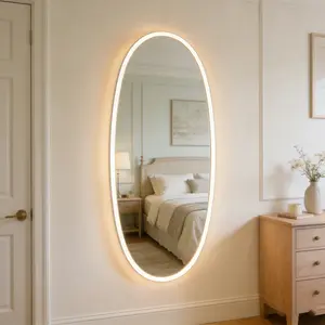 16565M03-Oval LED Full Length Mirror, Wall Mounted Lighted Mirror with Touch Control, Dimmable Warm White Light, Shatterproof HD Mirror, Modern Decor for Bedroom, Bathroom & Entryway