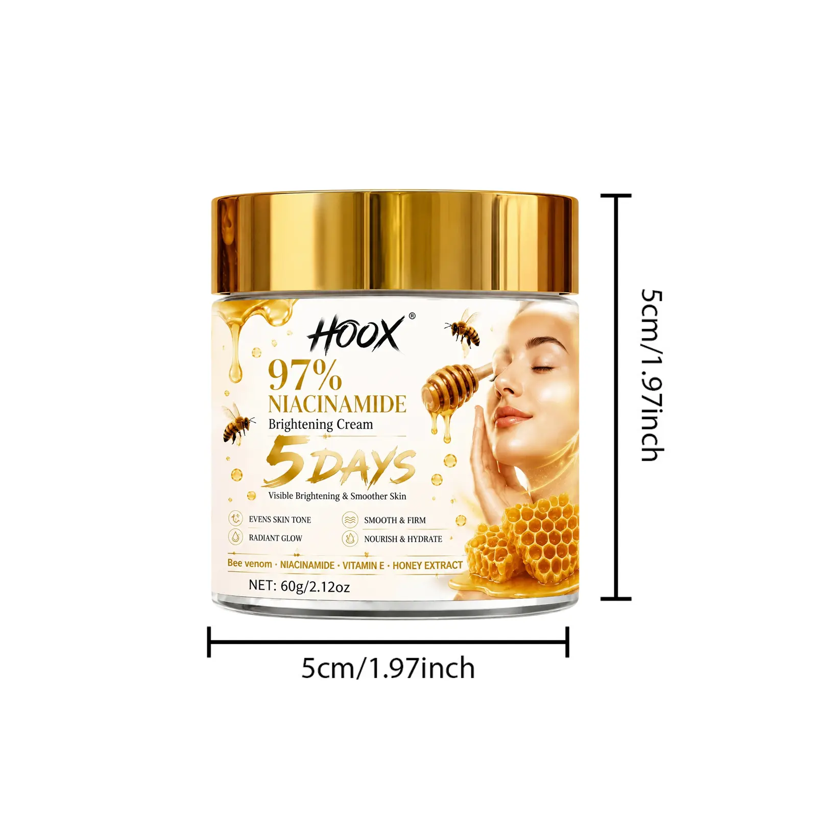 5D Niacinamide Brightening Cream—Rich in niacinamide—Improves the appearance of dull skin—Effectively brightens the skin on the face, neck, and hands—All-in-one brightening cream—Smoothes and firms the skin