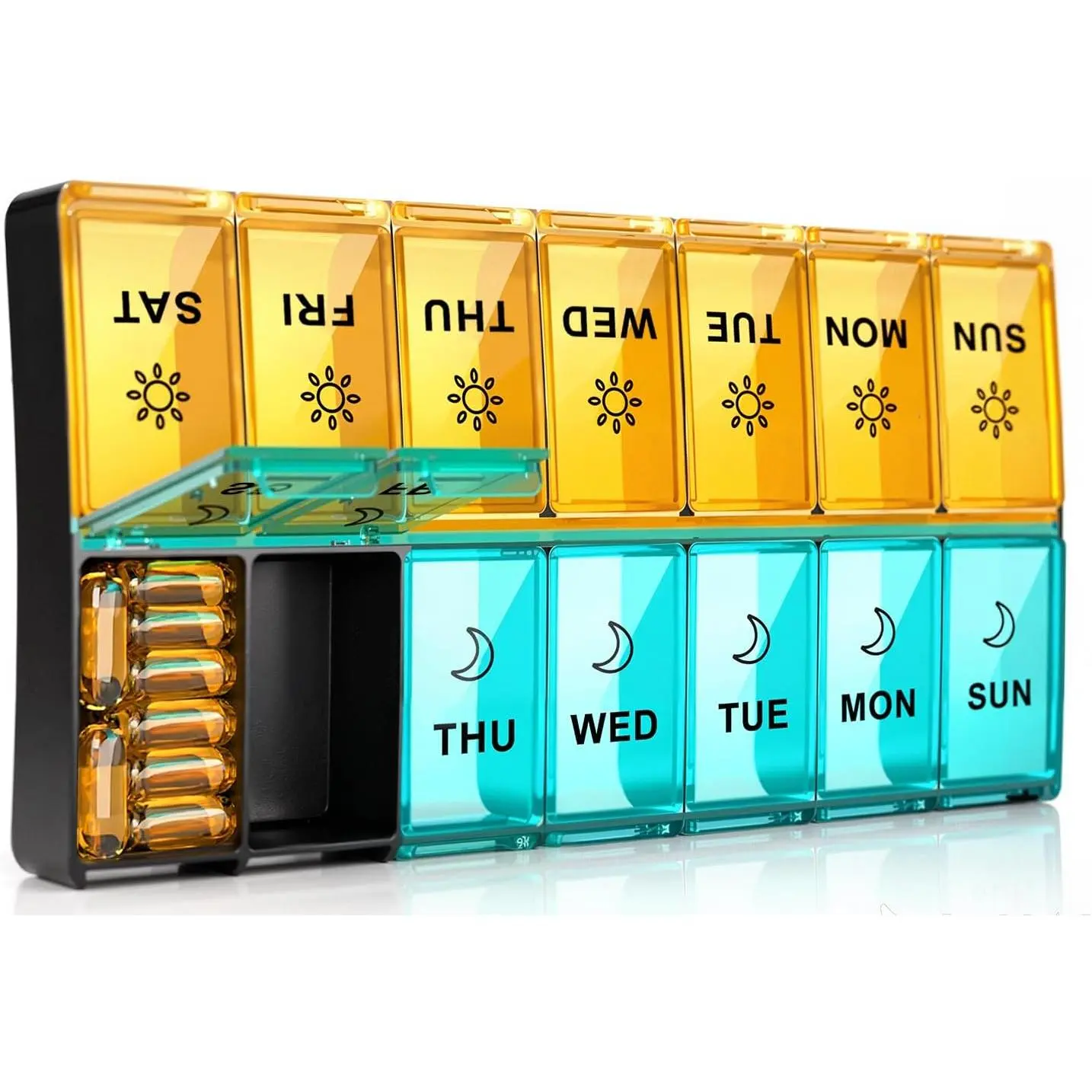 XL Pill Organizer 2 Times a Day, 7 Day Am Pm Weekly Pill Box | 2 Times a Day, 7 Day Pill Box Am Pm, 14 Compartments, Weekly Day Night Vitamin Holder