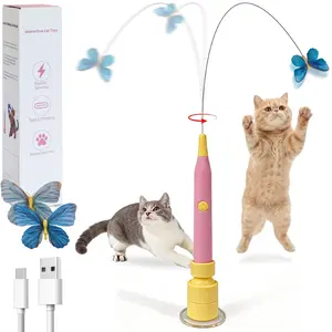 Interactive Cat Toys for Bored Cats, Automatic Flying Butterfly Cat Wand with Strong Suction Cup, Touch-Activated Rechargeable Indoor Kitten Toy for Self Play