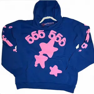 555 Beluga Sp5der Hoodie, Blue and Pink Color, Size M