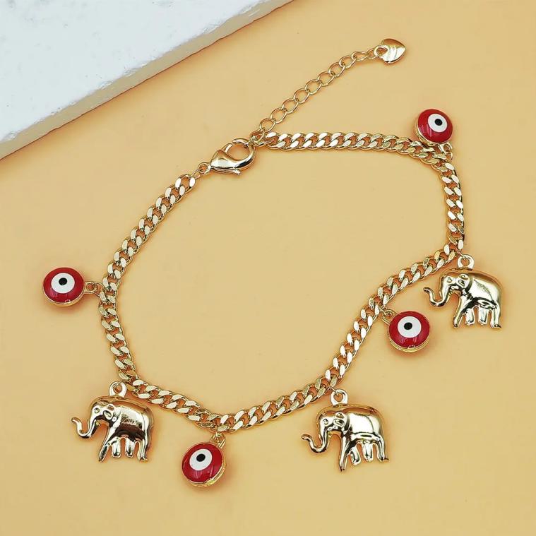 Gold Evil Eye Bracelet Women Elephant Charm Adjustable Protection Lucky Jewelry