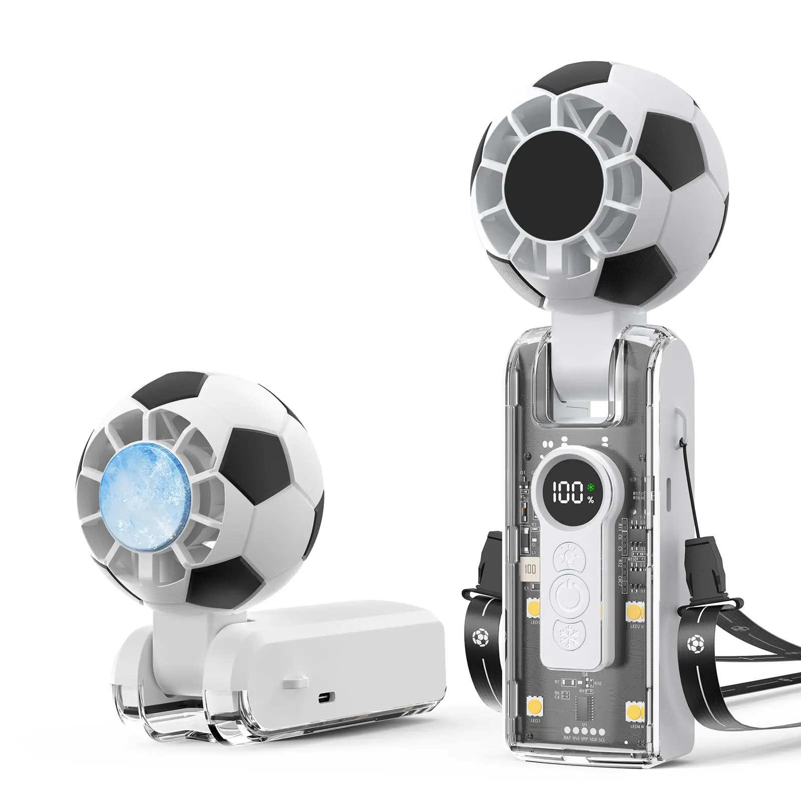 OLITE High Speed Handheld Portable Fan - 5-Speed Brushless Motor, 5-Blade Design, Ice Cooling, 6000mAh Built-in Li-ion Batteries, Cordless Rechargeable, Foldable Size, 4-Mode LED Lights, Desktop Use, Fast Charging, for Travel, Working