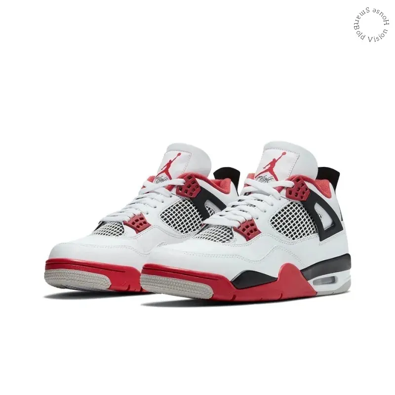 White and Red Retro 4 Mid-Top Sneakers for Breathable Mesh Leather Cushioned Casual Shoes Summer Versatile Trendy Footwear