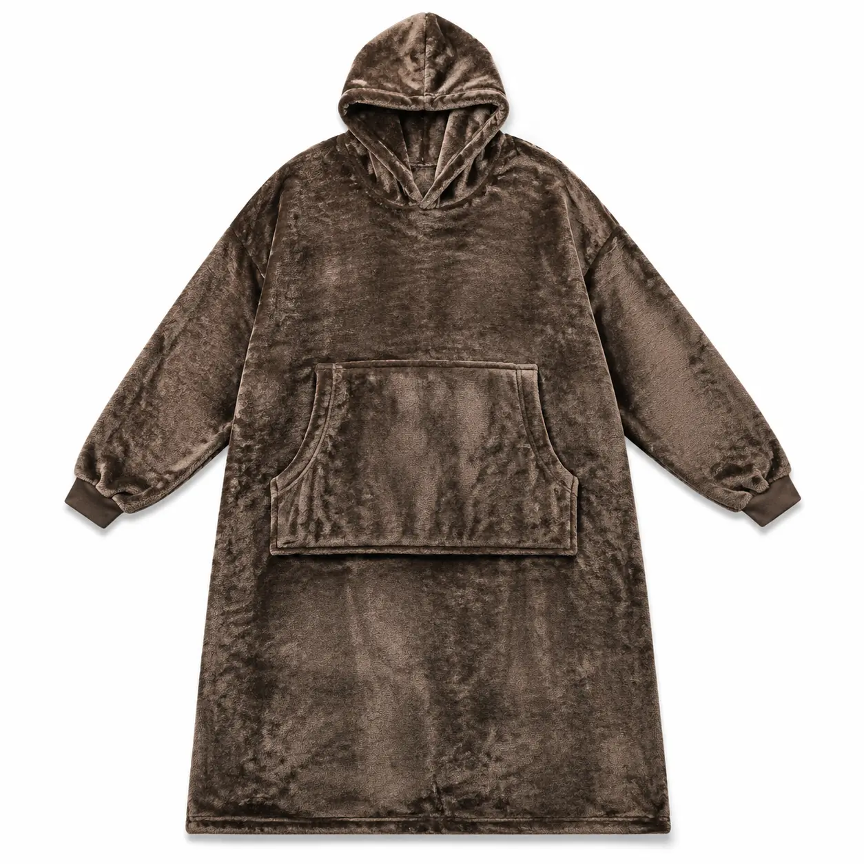 Women's Basic Fluffy Fabric Hooded Wearable Blanket Robe - Oversized Adult Loungewear with 1 Large Front Pocket, Snug Cuffs, Ideal for Couch Lounging & Cold Winter Indoor Relaxation