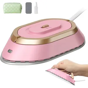 Travel Iron with Dual  - 120V/220V Mini Dry Iron for Clothes (No Steam), Non-Stick Ceramic Soleplate, 302? Heat Press Machine for Quilting & Sewing, 0.95lbs Lightly (Pink)