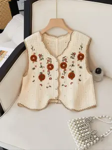 Summer embroidery hollow ladies casual Bohemian sleeveless V-neck vest