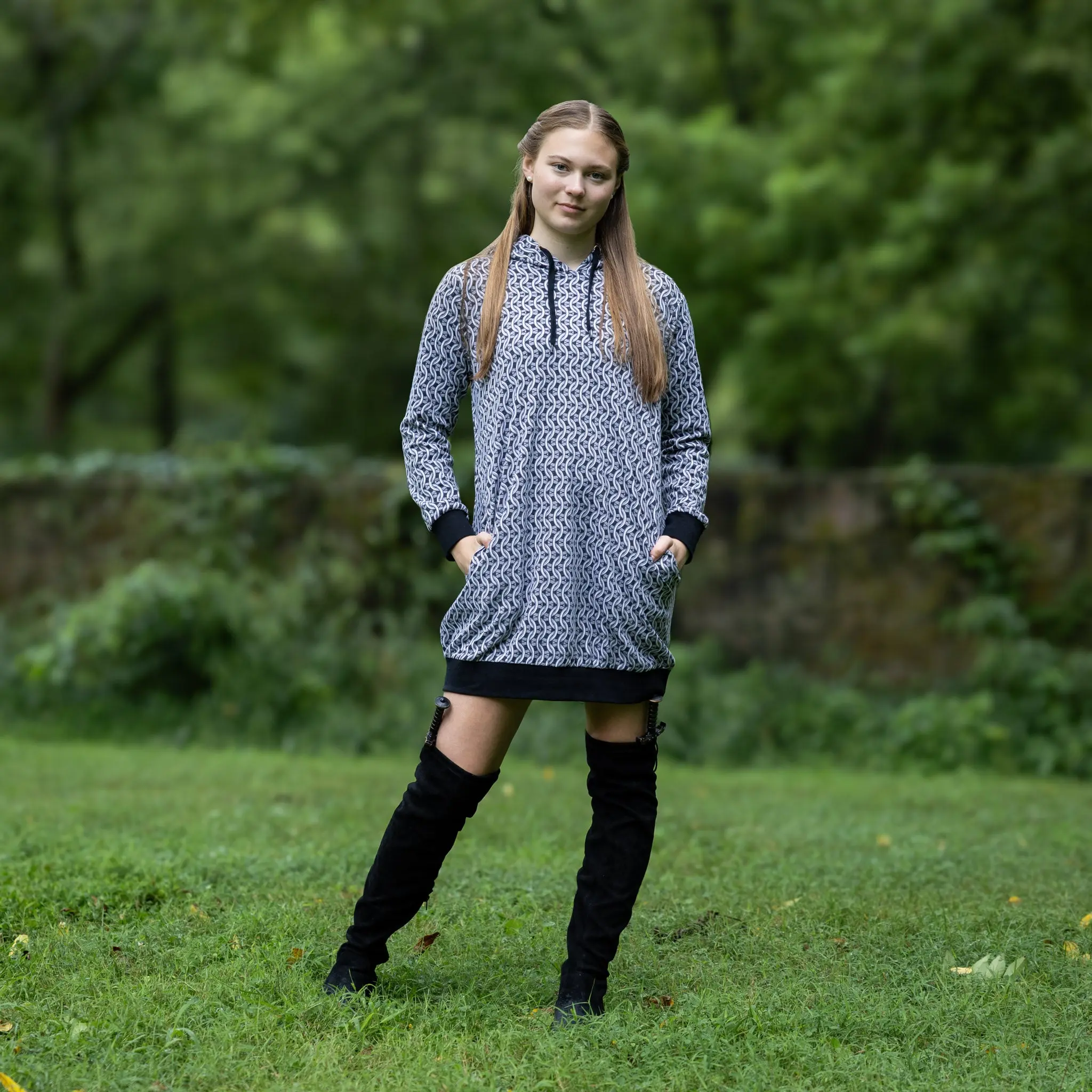 Chainmail Hoodie Dress with Pockets