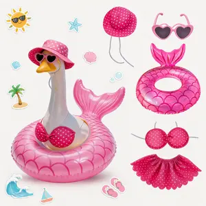 5pcs Summer Porch Goose Outfit Mermaid Bikini Set for 23" Goose Statue (Goose Not Included), Hawaii Porch Goose Clothes with Sunglasses & Mermaid Swim Ring, Funny Garden Pool Patio Lawn Decor