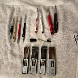 Stageek 34 pack carpenter pencil set with sharpener mechanical carpenter pencils with deep hole long -nib marker pens carbide scribe tool & construction pencils for architect woodworking with case - Includes Multiple Variants in Assorted Colors Extra Comp