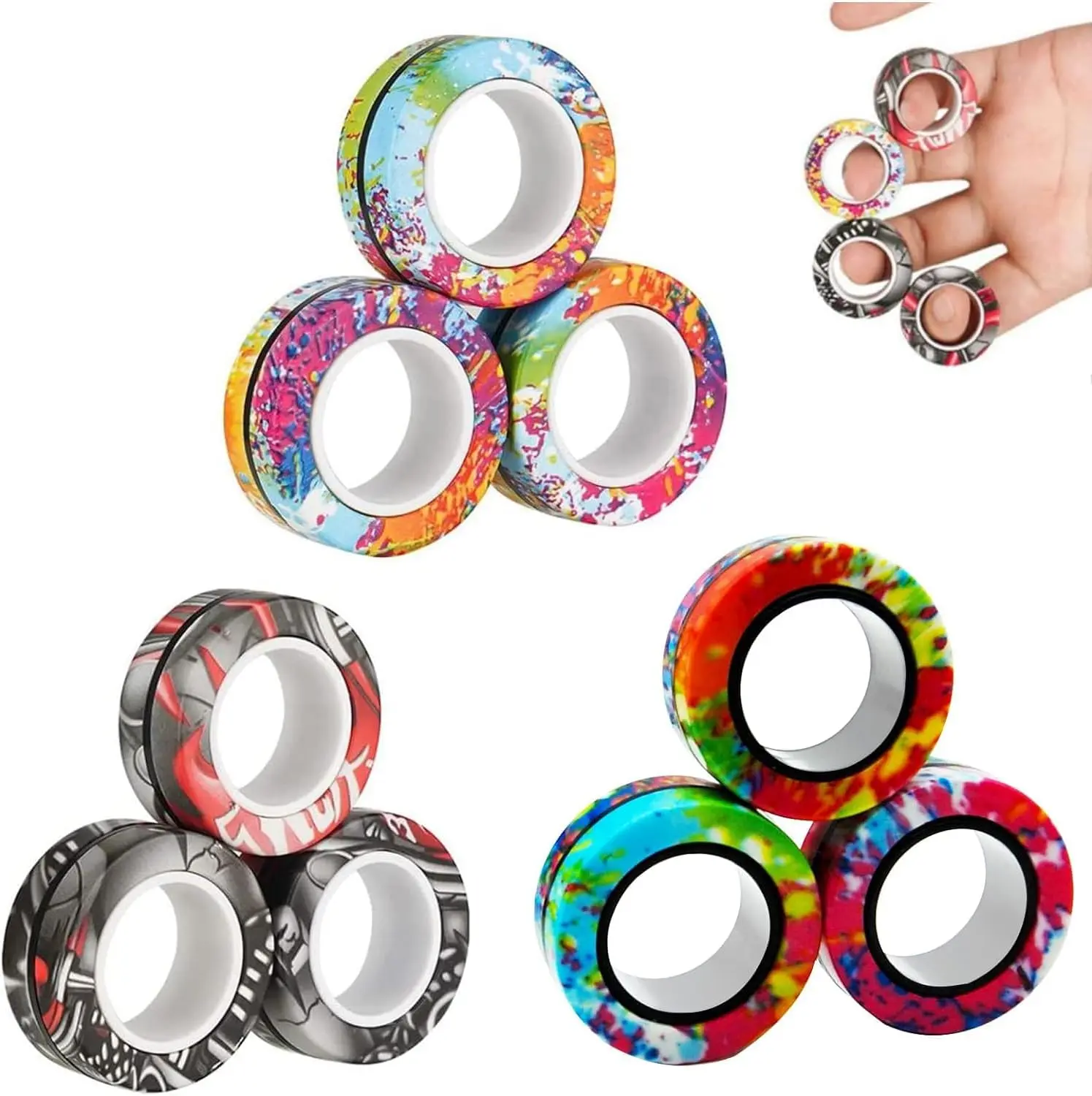 Magnetic Fidget Ring Spinners for ADHD Stress Relief Sensory Toys for Adults & Kids 8-13 Anxiety Relief Finger Spinner Rings Therapy Toys Birthday Gifts Classroom Party Favors