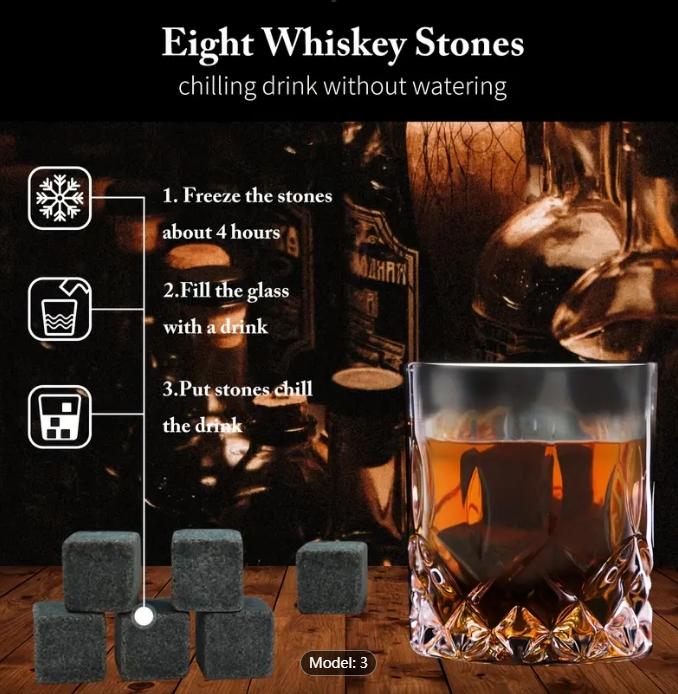 1 Set, Whiskey Glasses Set, Whiskey Stones, Stainless Steel Ice Stone, Ice Tongs, Reusable Wine Glass, Gift Set For Men Father's Day Anniversary Birthday Gift, Wine Set