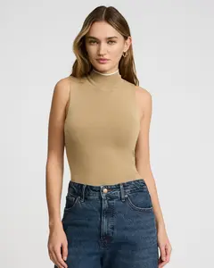 Express Fitted Tipped Mock Neck Sleeveless Sweater