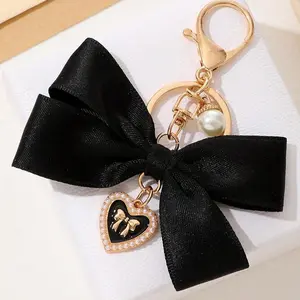 Textile Bow Keychain Pendant, Cute Butterfly Knot Key Chain, Vintage Women's Wallet Charm, Ribbon Bow Pendant, Valentine's Day Gift