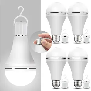 4 Pack Emergency-Rechargeable-Light-Bulb, Stay Lights Up When Power Failure, 1200mAh 15W 80W Equivalent LED Light Bulbs for Home, Camping, Tent (E27, with Hook) (Daylight)
