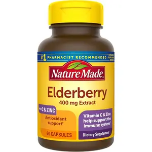 Elderberry 400 mg Extract with Vitamin C and Zinc, Dietary Supplement for Immune Support, 60 Capsules, 60 Day Supply