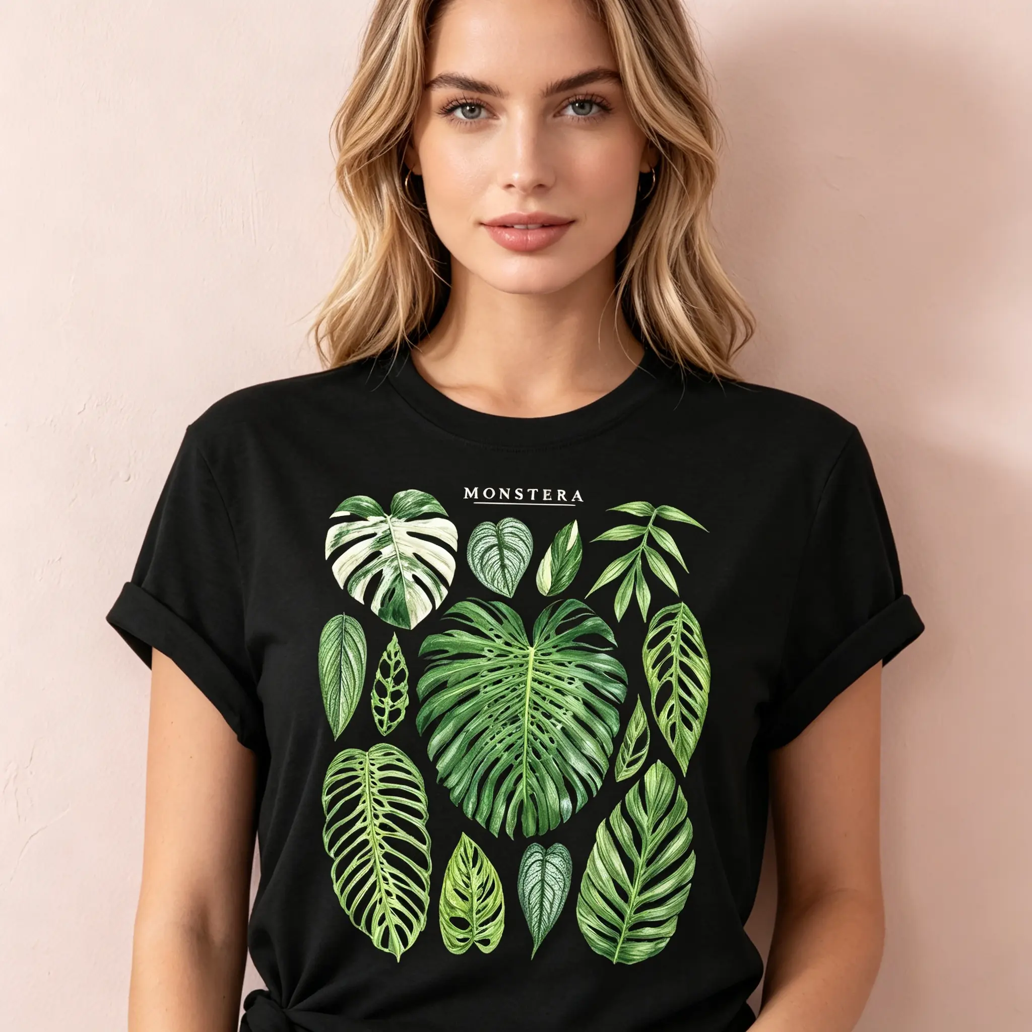 "Plant Obsessed Botanical Leaf" Graphic T-Shirt - Stunning Monstera & Philodendron Statement Top - Casual Garden Enthusiast Aesthetic Apparel - Comfortable Short Sleeve Graphic Shirt - Unique Professional Detail Crew Neck Tee, Minimalist, Shortsleeve, Eve