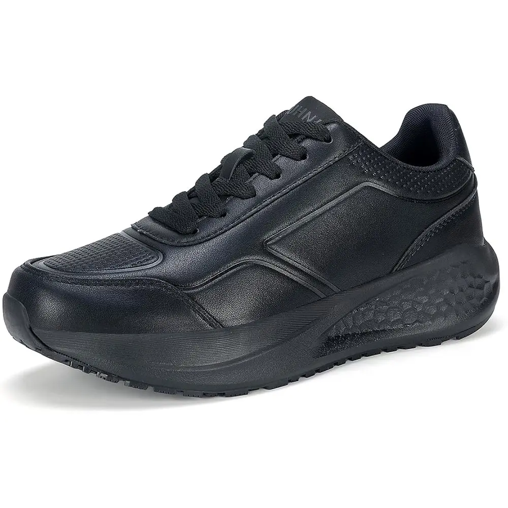 Women's Slip Resistant Work Shoes Non Slip Waterproof Walking Shoes for Restaurant Kitchen Nurse - Comfortable Memory Foam Sneakers for Waitress Chef Hospital Food Service (Black)