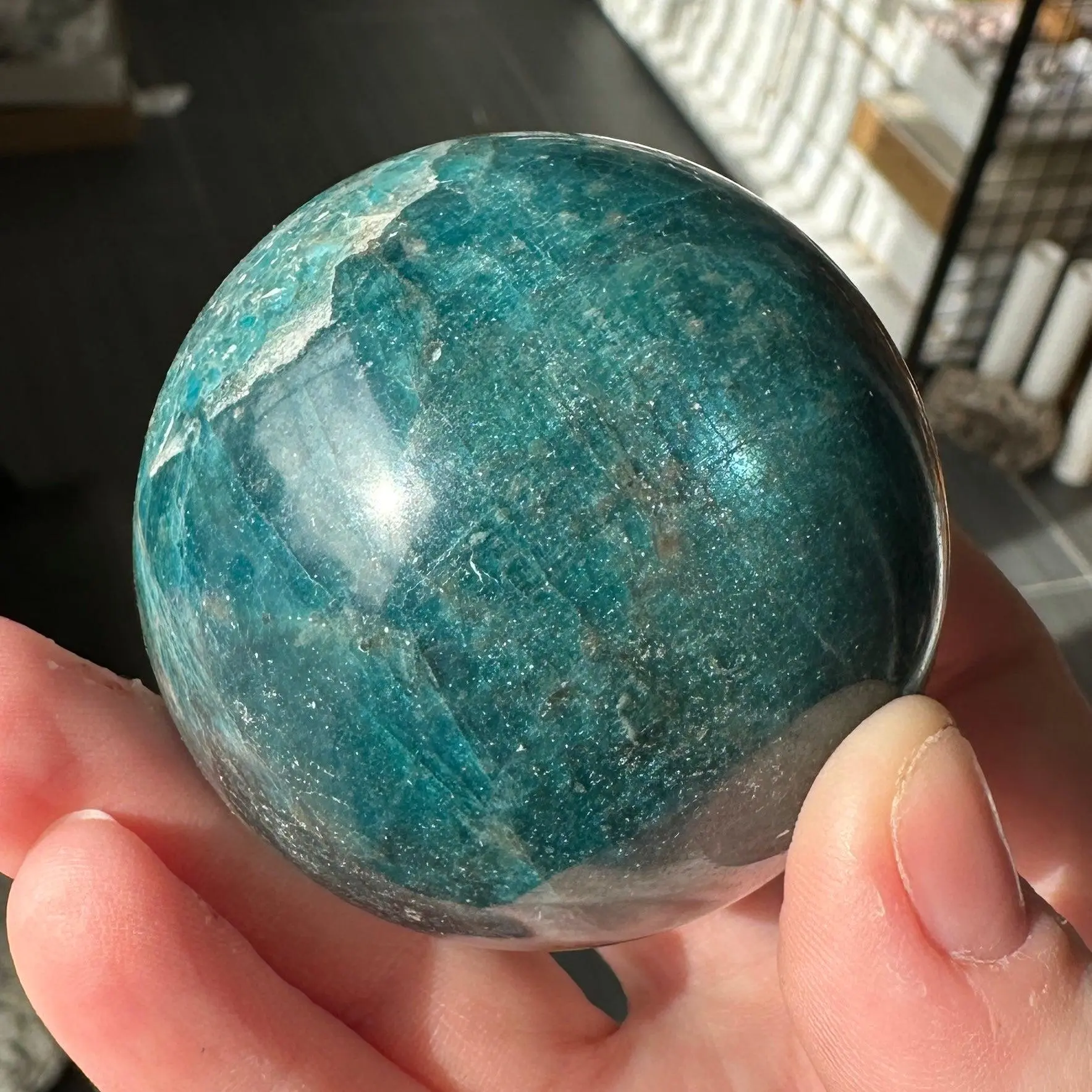 Stunning 5.50cm Cats Eye Electric Blue Apatite Sphere from Brazil