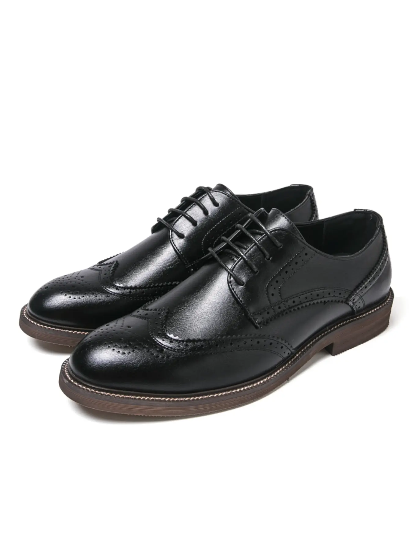 Men Carved Brock Shoes Solid Color Round Toe Fashionable Classic Business Daily Commuting Formal Men Shoes