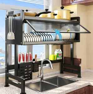 Rectangle Fast-Drain Rust-Proof Multifunctional Over-Sink Dish Drying Rack, Kitchen Countertop Organizer for Dish and Bowl Drain Storage