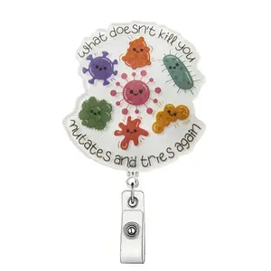 Bacteria Pattern Retractable Id Badge Holder, Nurse Badge Reel, 1/3/5/10/15/20pcs Acrylic Name Badge Clip, Suitable for Nurses, Jobs, Volunteers, Office Workers