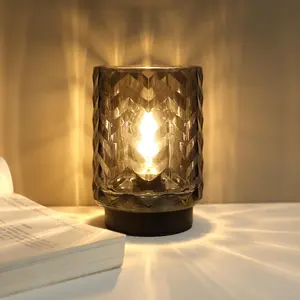 Battery Operated Lamp with Timer, Small Table Lamp with LED Bulb, Glass Cordless Lamps Beside Table Light for Living Room, Bedroom, Entryway Wave Design-Green