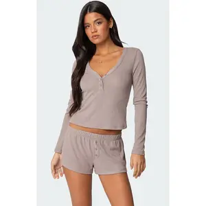 Edikted Women's Keely Pointelle Henley Top