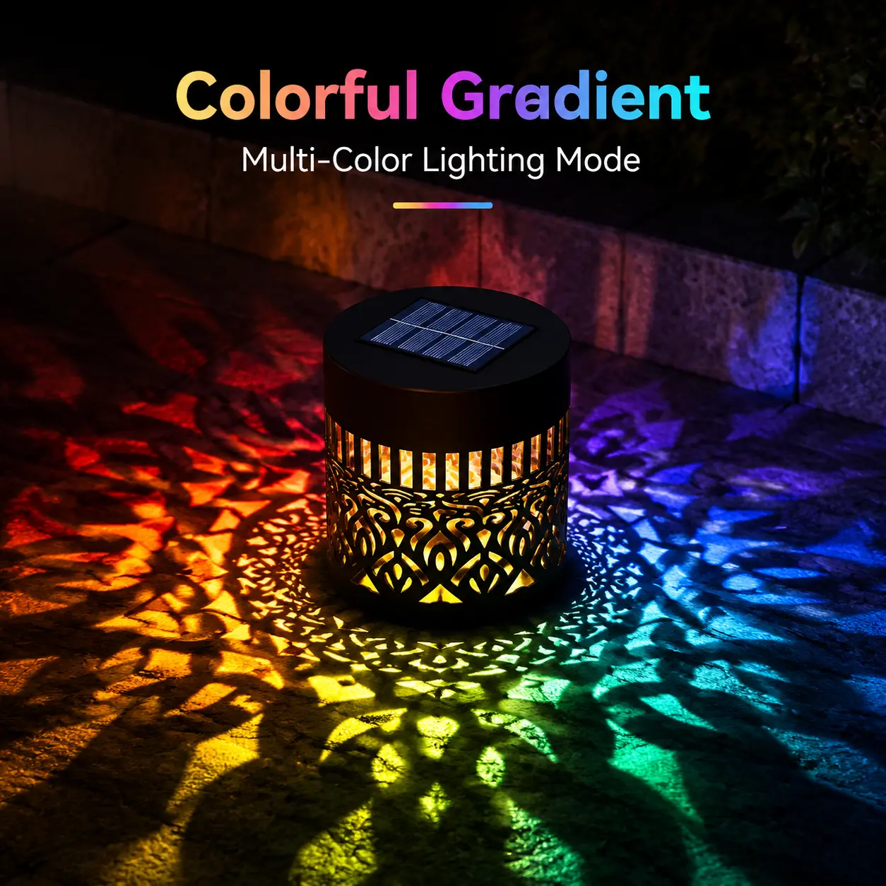2PCS Seven-Color Changing Solar Mandala Projection Wall Light, Solar Lawn Light Sunset Lamp Decorative Solar Mandala Lights Outdoor, Waterproof Metal Fence Projector Lamp for Yard Garden Post Patio Backyard Decor