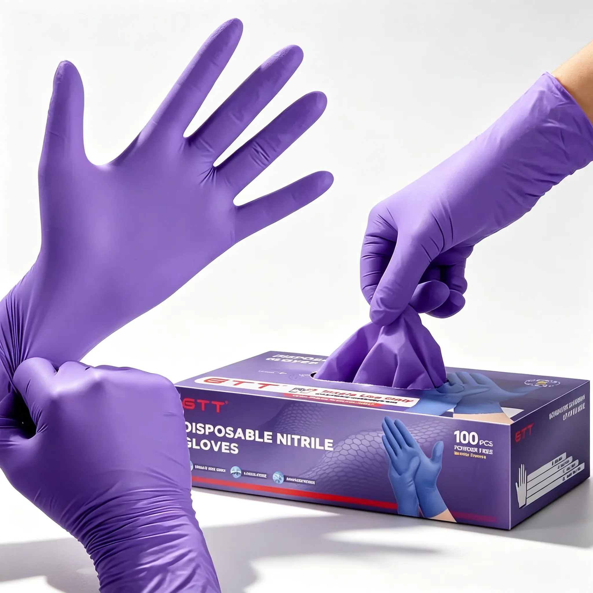 100PCS Violet Disposable Hand Nitrile Material Gloves, 5.5 Mil Puncture-Resistant, Latex & Powder-Free, Food-Safe Cleaning Gloves for Kitchen, Pet Care (Boxed)