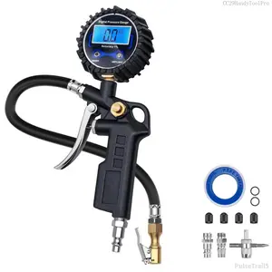 Digital Tire Pressure Gauge with Inflator, Air Compressor Accessories with Air Chuck Quick Connect Coupler, Car Attachments with Rubber Hose for Car, Truck, SUV, Cycle, RV, 250 PSIPulseTrail5CC29HandyToolPro