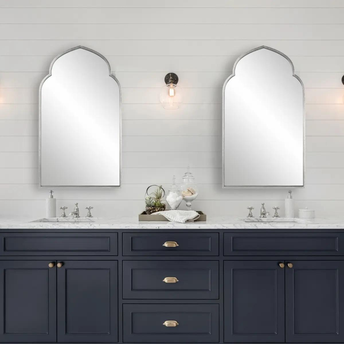 212 Main Elegant Wall-Mounted Mirror - Silver Home Decor, 22x38x1 in, Moroccan Wall-Mounted Mirrors for Home Supplies, Elegant Wall-Mounted Mirrors
